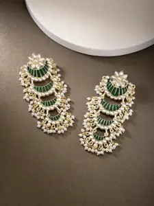 Peora Women Green & White Crescent Shaped Drop Earrings