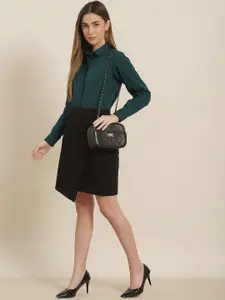 Hancock Women Green Slim Fit Pinstripes Striped Formal Shirt