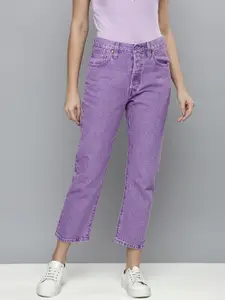 Levis Women Purple 501 Straight Fit High-Rise Cropped Jeans