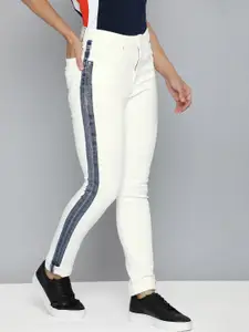 Levis Women White 721 Skinny Fit High-Rise Stretchable Side Striped Jeans