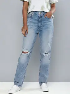Levis X Deepika Padukone Women Blue 70S Straight Fit High-Rise Ripped Stretchable Jeans