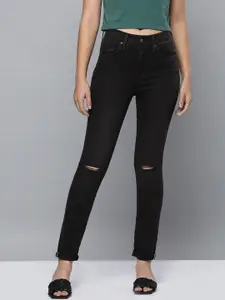 Levis Women Black 721 Skinny Fit High-Rise Slash Knee Stretchable Jeans