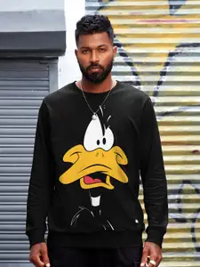 The Souled Store Men Black Looney Tunes Daffy Duck Printed Cotton Sweatshirt