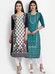 7Threads Women Pack Of 2 Digital Print Straight Kurtas