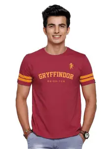 The Souled Store Men Maroon & Orange Cotton Harry Potter Gryffindor Print T-shirt