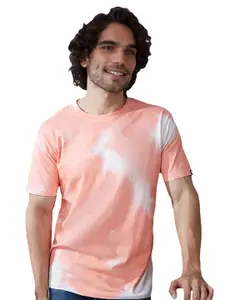 The Souled Store Men Peach-Coloured Tie & Dye Printed T-shirt