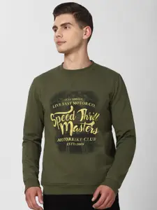 Peter England Casuals Men Olive Green & Yellow Printed Sweatshirt
