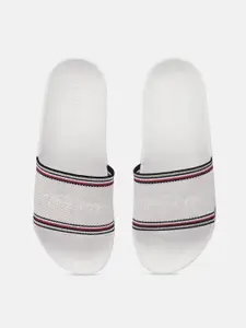 Tommy Hilfiger Women Off White Embroidered Sliders