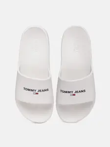 Tommy Hilfiger Jeans Women White Brand Logo Printed Croslite Essential Pool Sliders