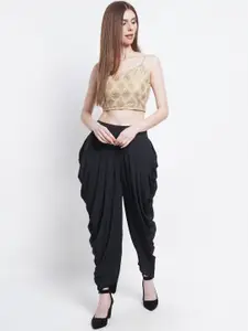 Purple State Women Gold-Toned Printed Sequinned Top with Dhoti Pants Kurta Set