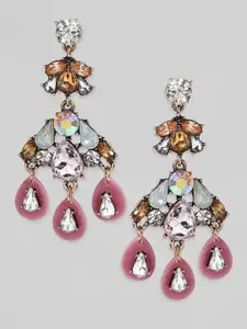 Rubans Voguish Gold-Toned Contemporary Stone Studded Drop Earrings