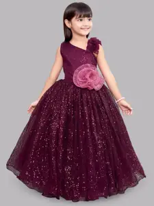 Pink Chick Burgundy Embellished Net Maxi Dress