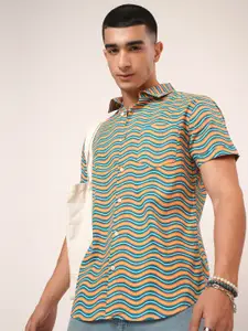 HIGHLANDER Men Green Slim Fit Striped Pure Casual Casual Shirt