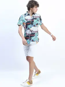 HIGHLANDER Men White Slim Fit Printed Casual Shirt