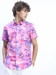 HIGHLANDER Men Pink & Blue Slim Fit Printed Casual Shirt