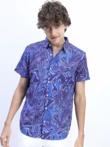 HIGHLANDER Men Blue Slim Fit Floral Printed Casual Shirt