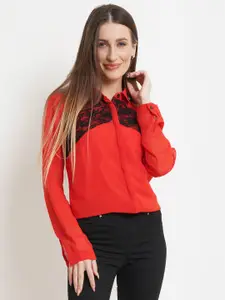 Purple State Women Red Georgette Shirt Style Top