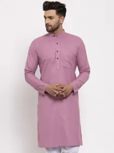 Jompers Men Mauve Cotton Solid Kurta