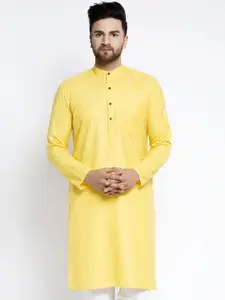 Jompers Men Yellow Cotton Solid Kurta