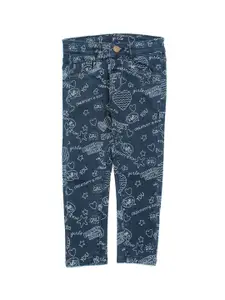 Lil Lollipop Girls Navy Blue Printed Straight Fit Jeans