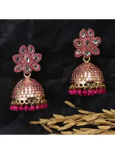 Jewelz Pink & Gold-Toned Dome Shaped Drop Earrings