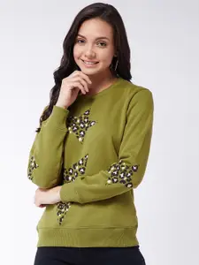 Modeve Women Olive Green Cotton Sweatshirt