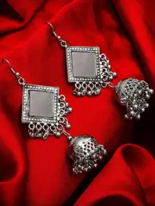 Vembley Silver-Plated Dome Shaped Jhumkas Earrings