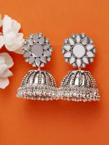 Vembley Silver-Plated Dome Shaped Oxidized Jhumkas Earrings