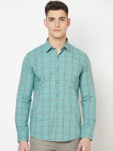 Crimsoune Club Men Plus Size Green Tartan Checked Casual Shirt