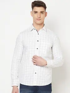 Crimsoune Club Men White Slim Fit Windowpane Checks Checked Pure Cotton Casual Shirt