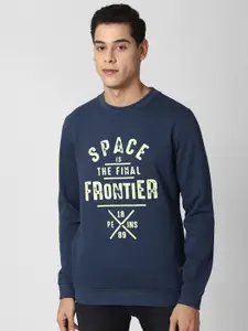 Peter England Casuals Men Navy Blue Typography Printed Sweatshirt