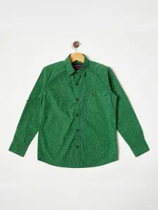 Crimsoune Club Boys Green Printed Casual Shirt