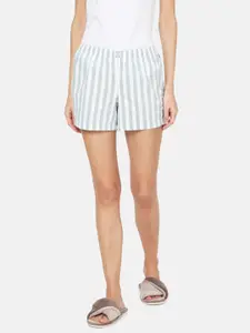 PAPA BRANDS Women White & Grey Striped Lounge Shorts