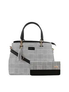 Bellissa Black & White Checked Structured Handheld Bag with Wallet