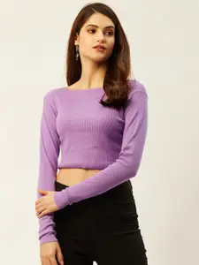 ANVI Be Yourself Women Purple Solid Styled Back Crop Top
