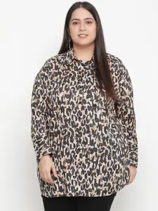 Oxolloxo Women Plus Size Brown Animal Printed Comfort Casual Shirt