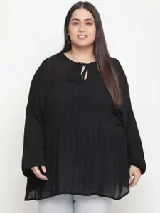 Oxolloxo Navy Blue Tie-Up Neck Crepe Plus Size Top