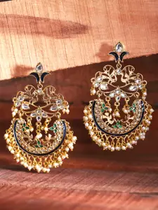 Yellow Chimes Woman Gold Plated Kundan Studded  Pearl Moti Chandbali Earrings