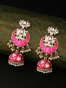 Yellow Chimes Pink Meenakari Jhumka Earrings
