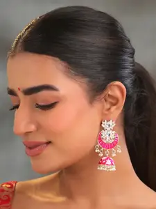 Yellow Chimes Pink Meenakari Jhumka Earrings