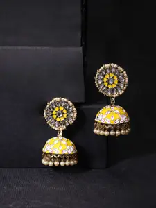 Yellow Chimes Yellow Meenakari Jhumka Earrings