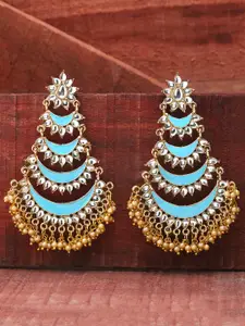 Yellow Chimes Gold-Toned & Turquoise Blue Classic Chandbalis Earrings