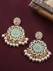 Yellow Chimes Woman Gold Plated Meenakari Kundan Studded Round Pearl Chandbali Earrings