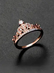 Yellow Chimes Rose Gold-Plated White CZ Studded Finger Ring