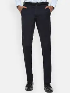 Van Heusen Men Navy Blue Checked Slim Fit Trousers