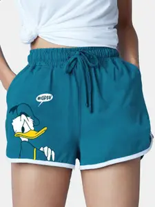 The Souled Store Women Turquoise Blue Donald Duck Running Sports Shorts