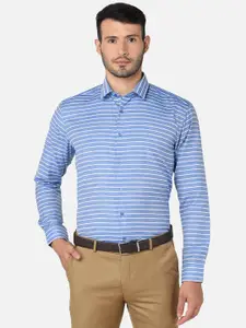 Oxemberg Men Blue Horizontal Stripes Striped Formal Shirt