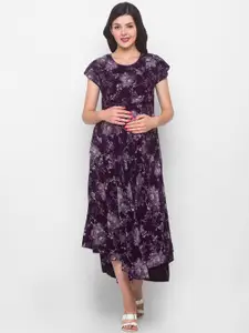 AV2 Purple Floral Maternity Midi Dress