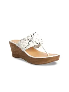 ERIDANI White Woven Design Wedge Sandals