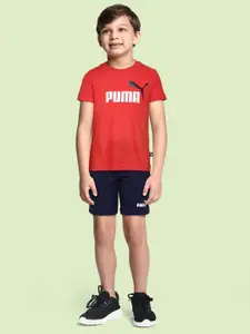 Puma Boys Regular Fit Brand Logo Print Knitted Jersey Youth T-shirt with Shorts